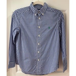 Ralph Lauren Boy Blue White Gingham Button-up Shirt size M 10-12